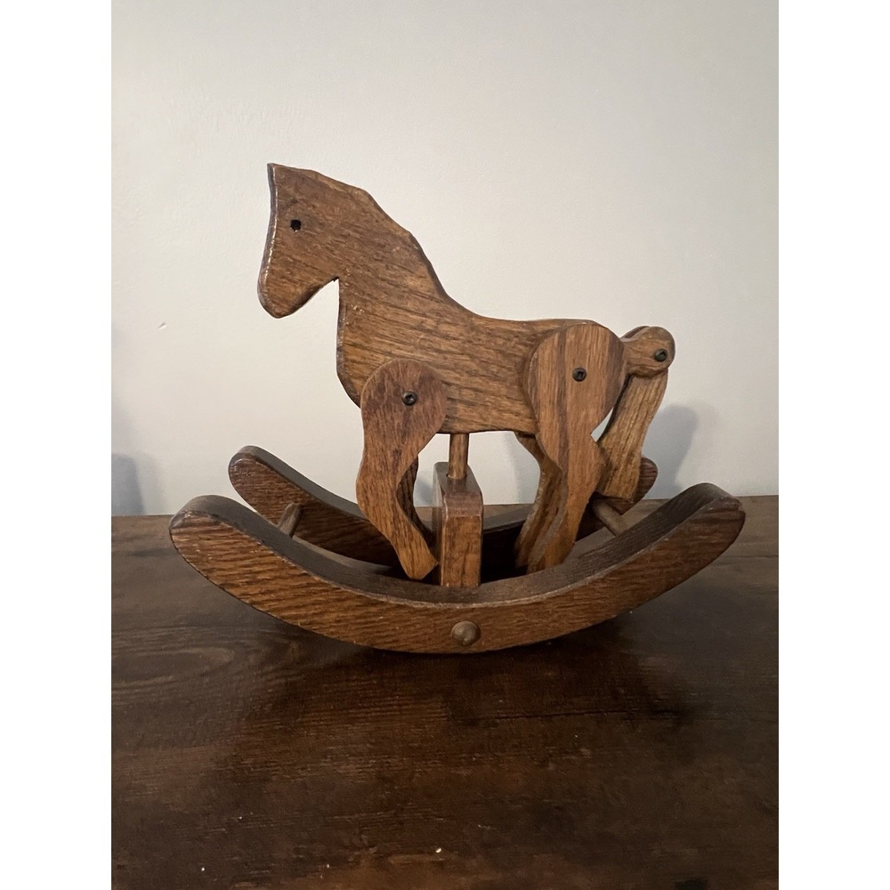 Vintage Style Wooden Rocking Horse Decor Rustic Folk Art Farmhouse Shelf